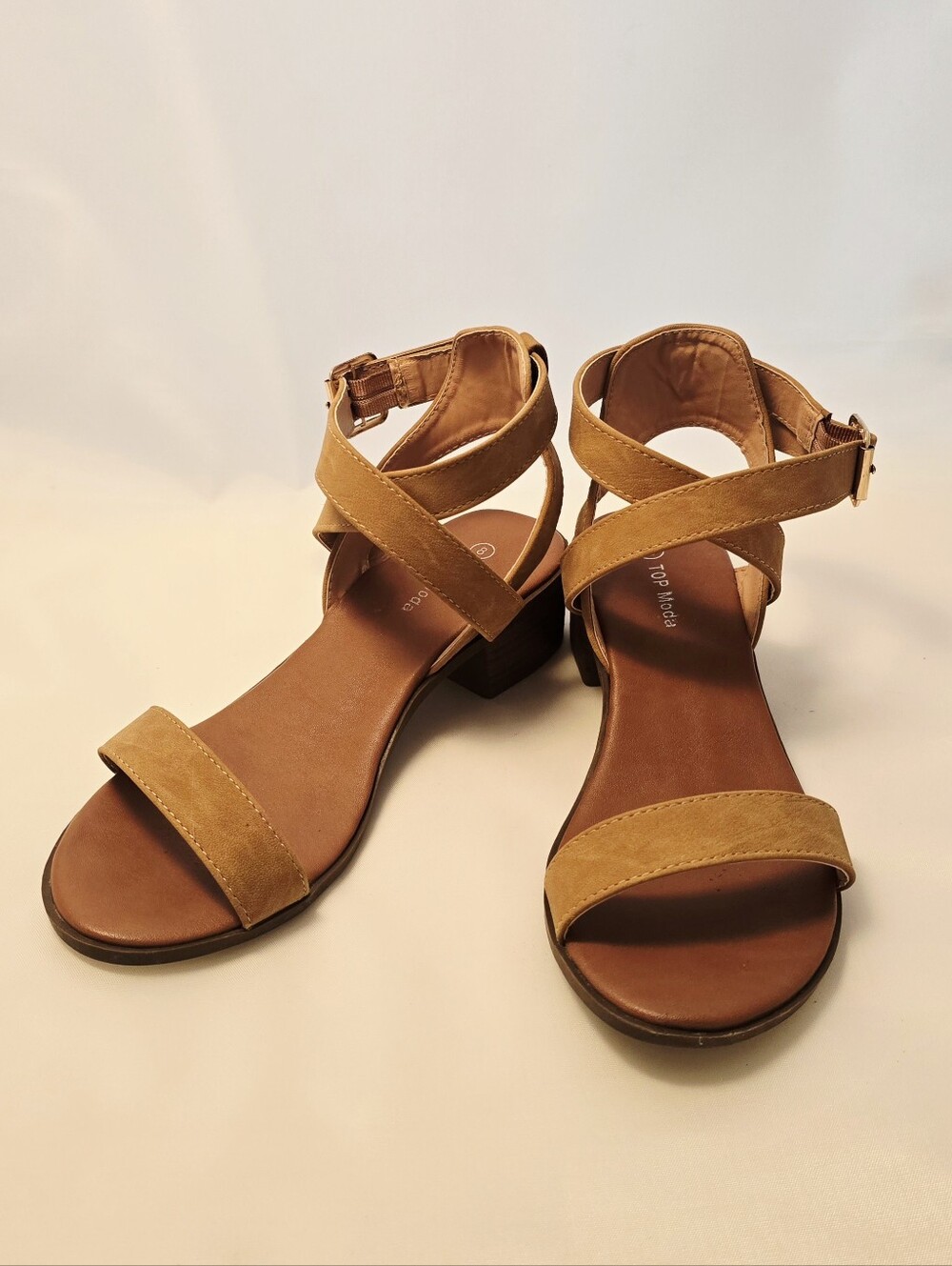 Women’s Tan Suede Strap Sandals - Top Moda